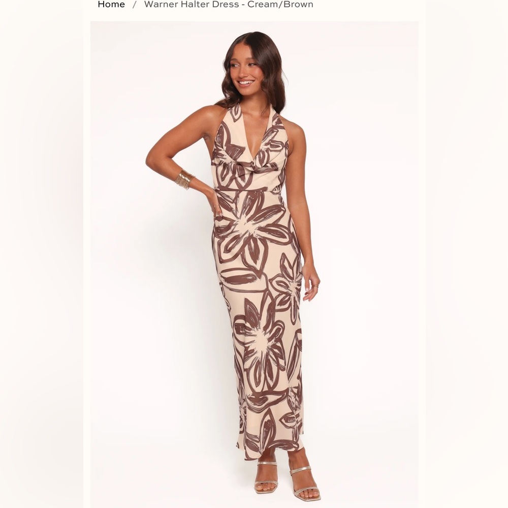 Petal & Pup Floral Halter Maxi Dress in Cream and Brown